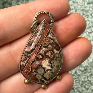 Sterling silver and brass leopard jasper pendant - one of a kind!